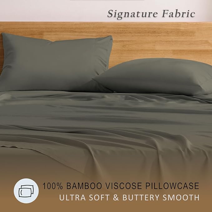TOSMO Luxury Pillow Case Set of 2 - Cooling Viscose Derived from Bamboo, Oeko-TEX, Breathabl Silky Soft Pillow Cases with Envelope Closure (Standard, Charcoal)