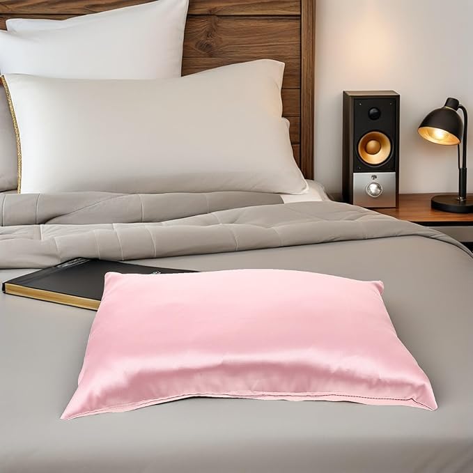 Alipis 2pcs Satin Pillowcases with Zipper Closure Smooth Faux Silk Pillow Covers for Hair Skin Protection Anti-Tangle Travel Pillowcase in Pink Soft Breathable Bedding Accessory