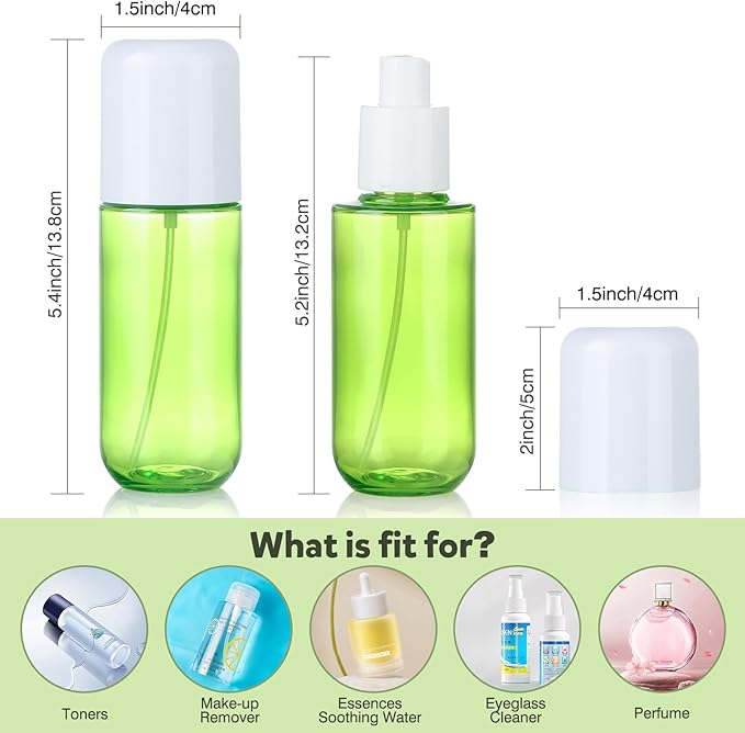 Bynccea Travel Spray Bottle 3.4oz/100ml Plastic Mini Bottle Set - Fine Mist Mini Empty Spray Bottles - Refillable Small Spray Bottles for Cleaning Solutions, Liquid Cosmetics