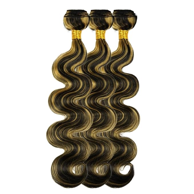 1B/27 Human Hair Bundles Blonde Body Wave Bundle Niegmeag Virgin Remy Hair 3 Bundles 20 20 20 Inch 2 Tone Black and Honey Blonde Bundle Double Weft Hair Weave
