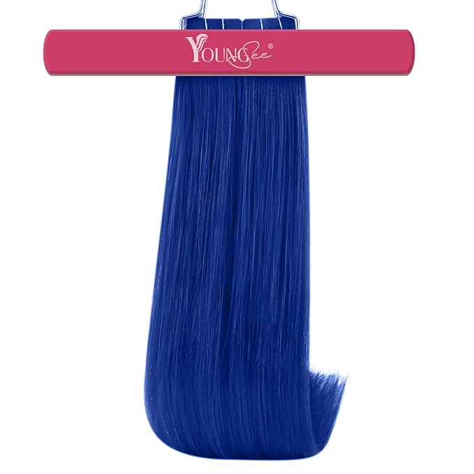 YoungSee Tape in Hair Extensions Real Human Hair Blue Invisible Tape in Human Hair Extensions Blue 14 Inch Seamless Tapes Hair-Extensions Colored 10pcs 25g Prom Night Hair Extension