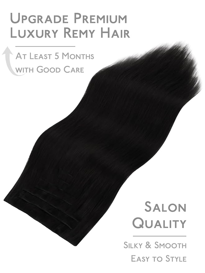 WENNALIFE Genius Seamless Clip in Hair Extensions Real Human 20 inch 140g 7 Pcs Jet Black Hair Extensions Clip Ins Luxury Remy De Cabello Humano Straight Invisible Fuller Reusable
