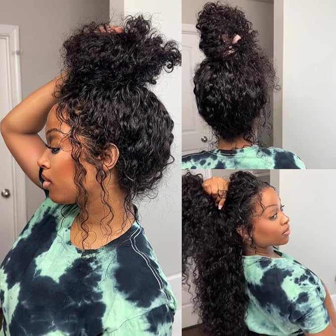 Burmese Curly Human Hair Wig with Spiral End 200% Density 360 Full HD Lace Front Wigs Human Hair Water Wave Wigs for Women 32Inch Pre Plucked with Baby Hair Tiny Knots Natural Black