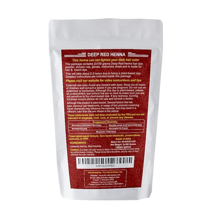 2 Packs Of Deep Red Henna Hair & Beard Color/Dye 100 Grams - Natural Hair Color, Plant-based Hair Dye - The Henna Guys