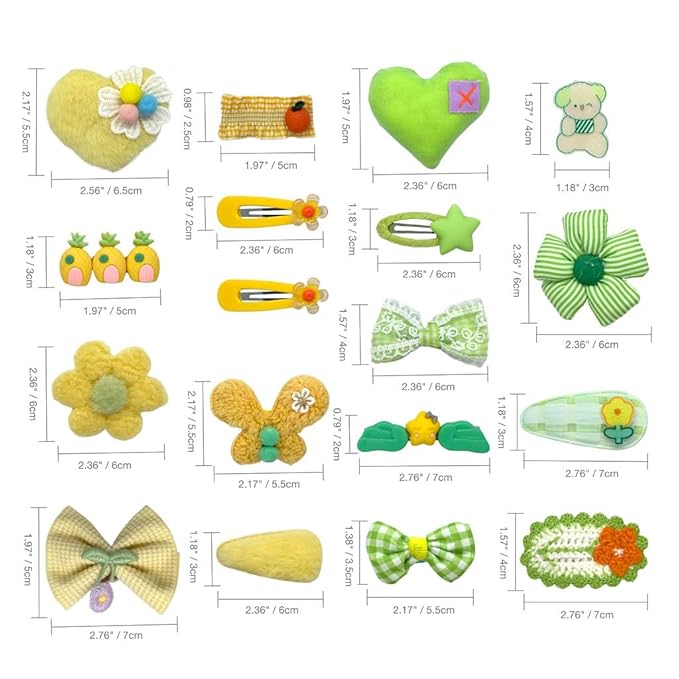 Hair Clips for Girls 18 Pcs No Slip Assorted Barrettes for Kids Bows Green Yellow Cute Hair Accessories for Little Girls Teens Toddlers Child Kids Gifts