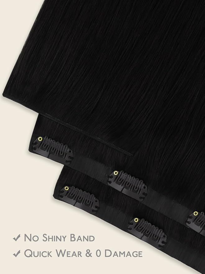 WENNALIFE Genius Seamless Clip in Hair Extensions Real Human 18 inch 120g 7 Pcs Jet Black Hair Extensions Clip Ins Luxury Remy De Cabello Humano Straight Invisible Fuller Reusable
