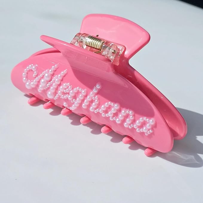 Personalized Colorful Name Hair Claw Clips for Women,Custom Hair Clips with Diamond,Cute Hair Accessories 4",Handmade Rhinestones Hair Clamp Gifts for Mom,Bride,Wife,Bridesmaid（Neon Pink）