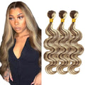 Highlight Bundles Human Hair Blonde Body Wave Bundle Niegmeag Brazilian Virgin Remy Hair 3 Bundles 16 18 20 Inch 2 Tone Blonde and Brown Body Wave Bundle 300g