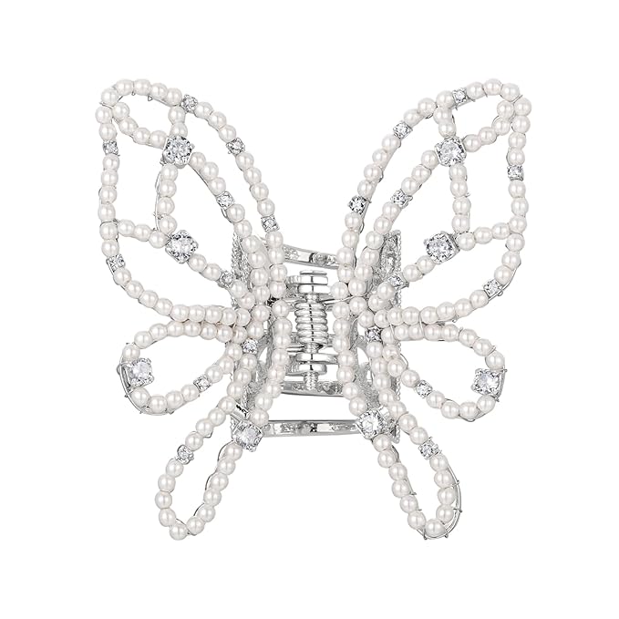 Pearl Butterfly Artificial Crystal Vintage Hair Claw Clip for women, Hand-set Cubic Zirconia Hair Barrette, SHE'S FREE STYLE JUST FOR YOU [Barbier Series]Sparkly Gorgeous Hair Clips for Wedding gift