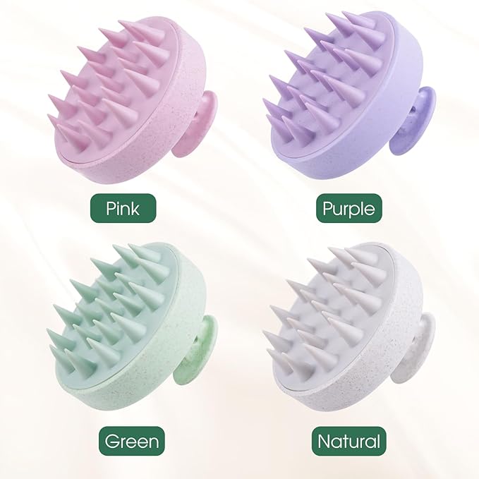 Scalp Massager Brush for Hair Growth – Silicone Scalp Scrubber & Scalp Exfoliator – Manual Scalp Massager Brush for Wet or Dry Use – Hair Massager Scalp Shampoo Brush Tool (Beige)