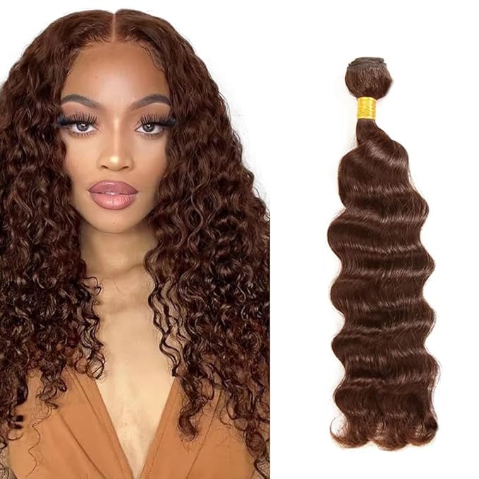 Color 4 Bundles Human Hair Brown Deep Wave Bundles 12 Inch Niegmeag Brazilian Grade 8A Virgin Remy Hair Extensions Double Weft Real Chocolate Hair Weave