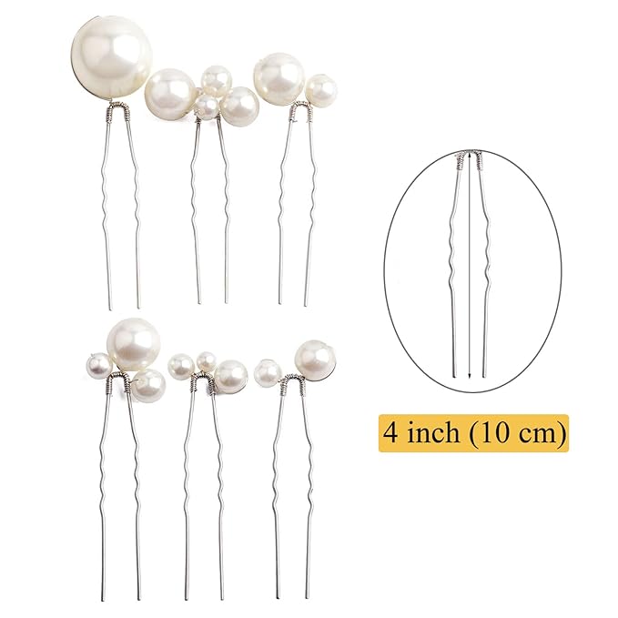 U Shaped Pearl Hair Pins for Wedding, Elegant Updo Hair Accessories for Bridal or Women, Set of 12 (Silver)