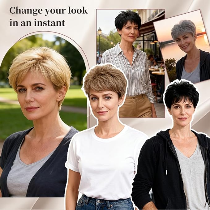 Short Hair Topper for Thinning Hair 4 Inch Short Pixie Cut Toppers Pieces Natural Curly Synthetic Black Wiglets Hairpieces (Rich Chestnut Brown with Highlight, 4 inch)