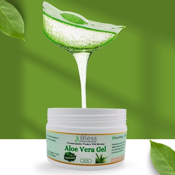 Bless International-Organic-Aloe-Vera-Gel 96%-Pure-Freshly-Made-Within-12-Hours-Of-Harvest Perfect-For-Face-Body-Scalp-&-Hair-Hydration Soothing-Moisturizer-For-Sunburn-And-After-Sun-Care-8-oz