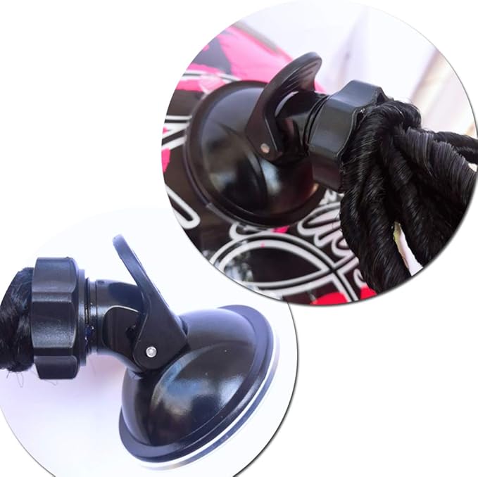 Helmet Pigtails Gradient Ramp Helmet Curly Ponytail Helmet Hair with Suction Cup for Motor Bike 2PCS 14inch Ombre Black to Pink (Helmet not Included)