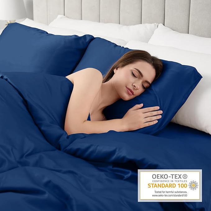 Lirex Satin Pillowcase 2-Pack, King Size Satin Pillowcase Soft Solid Color Microfiber Satin Pillowcase, Envelope Closure Wrinkle Free Fade Resistant Breathable, Navy Blue