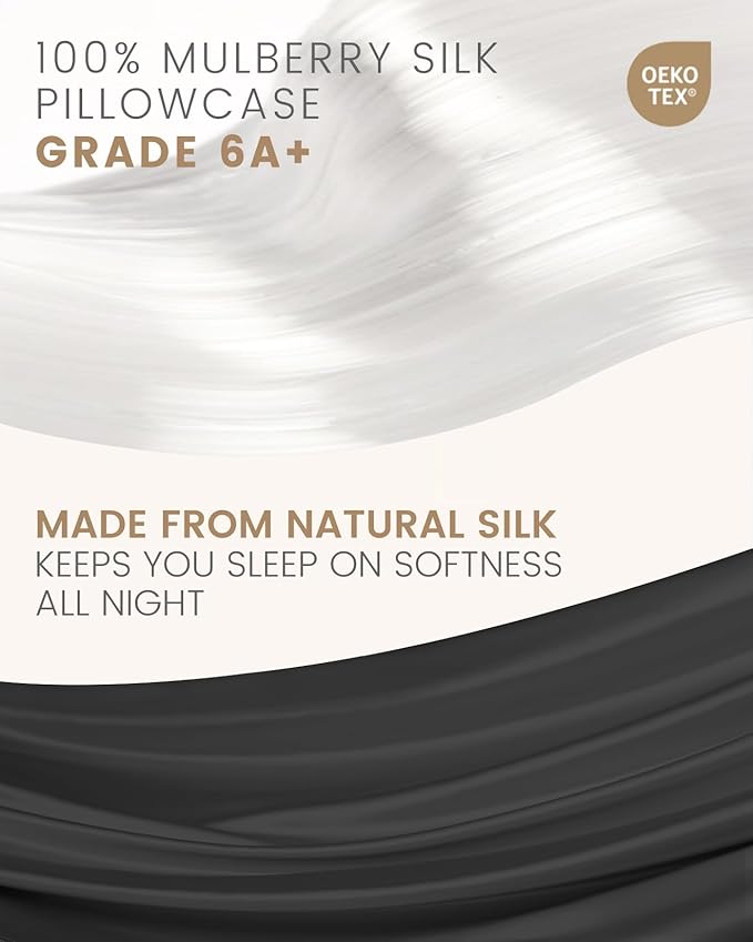 THXSILK 100% Pure Mulberry Silk Pillowcase for Hair and Skin, Grade 6A+ Silk Dual Sides, Silk Bed Pillow Case with Hidden Zipper, 1pc, Standard Size(20"x26"), Black