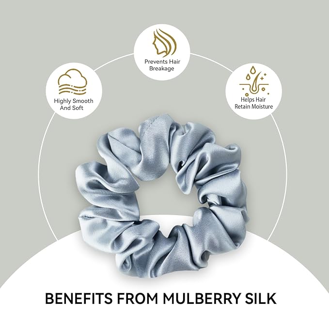 22 Momme 100% Mulberry Silk Hair Ties, Well-Hold Elastic for No-Damage (4Pack, Banana, Sky Blue, Lavender, Light Green), 6A, Scrunchies, Reduces Frizz & Breakage, OEKO-TEX Certified