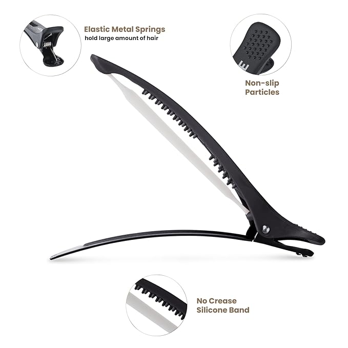 AIMIKE 12pcs Professional Hair Clips for Styling Sectioning, Non Slip Duck Billed Hair Clips with Silicone Band, Salon and Home Hair Cutting Clips for Hairdresser, Women, Men - Brown & Apricot & Black