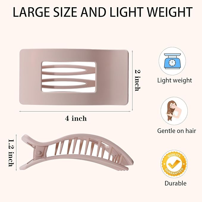 4 PCS Flat Hair Clips, Large Flat Claw Clips for Women Girls, Strong Hold French Hair Clips for Thick Thin Hair, Stylish Classic Hair Barrettes(Neutral Matte)