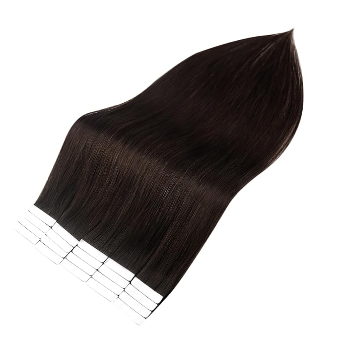 Full Shine Tape in Hair Extensions Real Human Hair 16Inch Color 2 Dark Brown Seamless Hair Extensions Tape in Double Sided Tape Hair Extensions 40Pcs Invisible Skin Weft 100G for Women