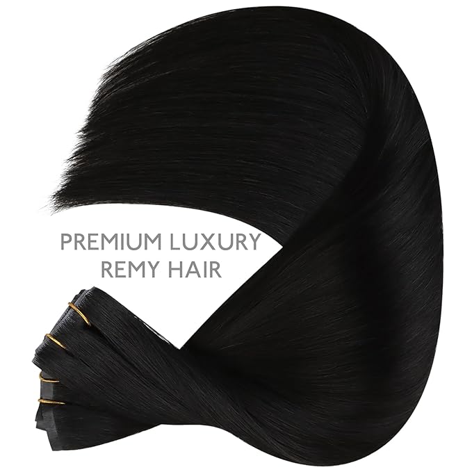 WENNALIFE Invisi Edge & Classic Seamless Clip in Hair Extensions Real Human Hair, 16 Inch 130 7pcs Jet Black Hair Extensions for Women Invisible Straight Injection Extensiones de Cabello Humano