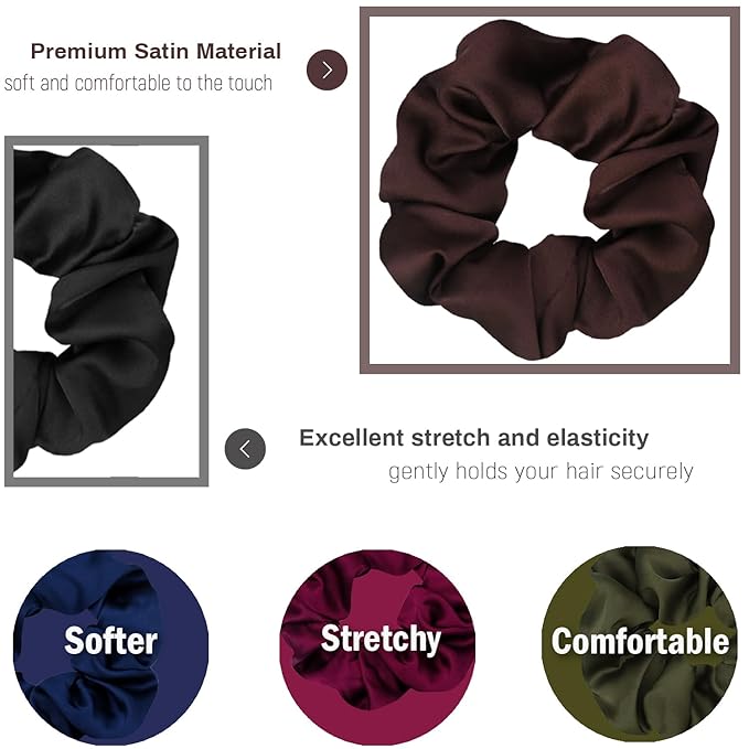 IVARYSS Scrunchies for Hair Sleep, Premium Satin Soft Than Silk for Women Curly Hair, Cute Bands Ties for Girls Thin | Thick Hair Styling, 12 Pack, Dark