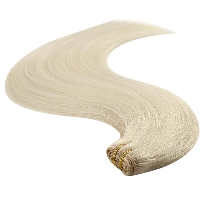 YoungSee 130G Sew in Hair Extensions Blonde Hair Wefts Platinum Blonde Human Hair Sew in Extensions Dyable One Piece Hair Extensions 24 inch