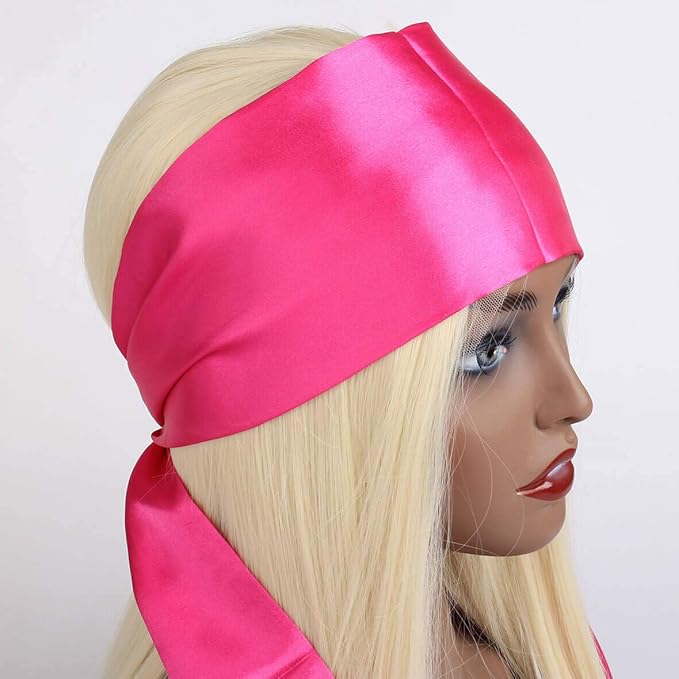 XTREND 2Pcs Satin Edge Scarves for Wig 58 Inch Women's Laying Scarf for Lace Wig Non Slip Hair Wrap Wigs Grip Band for Yoga, Makeup, Facial, Sport (1pc Pink#+1pc Black#)