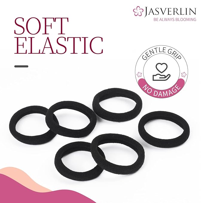 Soft Hair Ties - Seamless Cotton Elastic Bands for Women Girls, No Damage Ponytail Holders Small Scrunchies for Thick Curly Thin Hair Assorted 1.5 inch 100 Pcs (Baby Color)