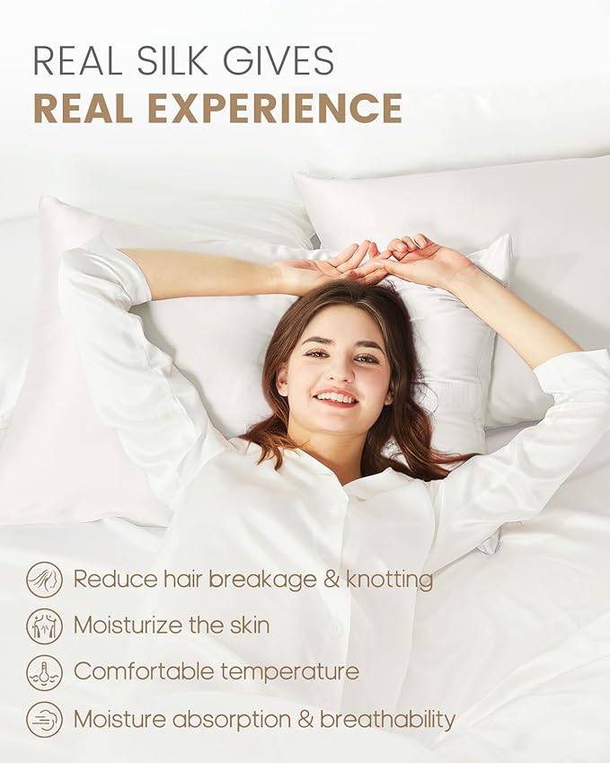 THXSILK 100% Pure Mulberry Silk Pillowcase for Hair and Skin, Grade 6A+ Mulberry Silk, Durable, Soft and Breathable Silk Pillow Case (King 20"x36", White)