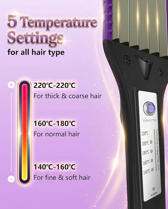 DSHOW 4 in 1 Hair Crimper Hair Waver Hair Straightener Curling Iron with 4 Interchangeable Titanium Ceramic Flat Crimping Irons Plates (Purple) (Blush)