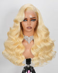 22 Inch 613 13x6 Lace Front Wig Human Hair 180 Density Blonde Wig Human Hair Body Wave 100% Real Human Hair True Length Random Dyeing No Shedding No Synthetics Triple Lifespan 3X