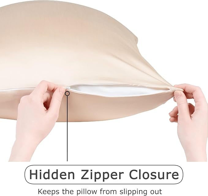 Anti Acne Pillowcase - King Size 20"x36" with Zipper, Premium 75% Viscose Derived from Bamboo, 25% Modal Blend, Beige, 1 Piece - Cooling Silky Satin Pillow Case - Oeko-TEX Certified