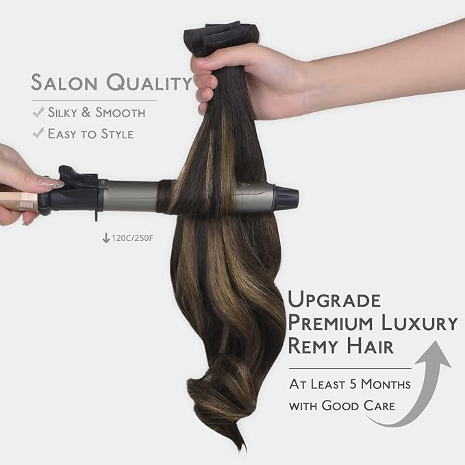 WENNALIFE Invisi Edge Clip in Hair Extensions Real Human Hair, 18 Inch 130g 7pcs Balayage Dark Brown Mixed Chestnut Brown Seamless Clip in Extensions Remy Hair Clip Ins Invisible PU Skin Weft Straight