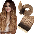 Chestnut Brown to Dirty Blonde Tape in Hair Extensions Human Hair,14 Inch Human Hair Tape in Extensions 20Pcs Tape Ins Human Hair Extensions for Women Seamless Tape in Hair Extensions Real Human Hair