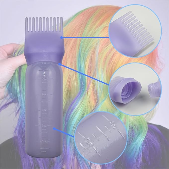 4 Pack Root Comb Applicator Bottle, Hair Oil Comb Applicator for Hair Dye, Shampoos, Salons (White+Purple)