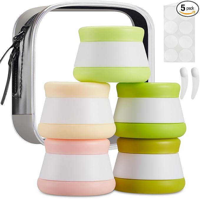 INSFIT Travel Containers for Toiletries, TSA Approved Silicone Cream Jars with Lids, BPA Free Travel Size Toiletries Leakproof Cruise Essentials for Cosmetic Cream Lotion