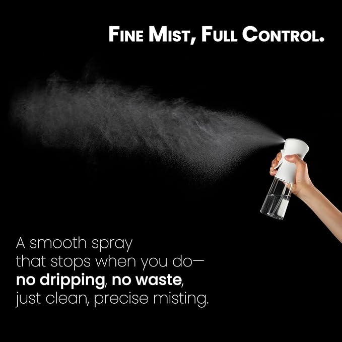Mistifi Continuous Ultra Fine Mist Spray Bottle – Refillable Water Mister for Hair, Hairstyling, Barber, Salon, Plants, Cleaning, Skincare – (350ml 1Pc, Transparent bottle)