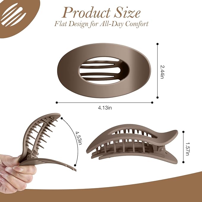 Upgraded 8 Pack French Flat Hair Clips for Women Girls, Matte Lay Flat Claw Clips, Large No-Slip Claw clips for Thick & Thin Hair, Strong Hold Styling Barrettes Accessories for Daily Styling(Neutral)