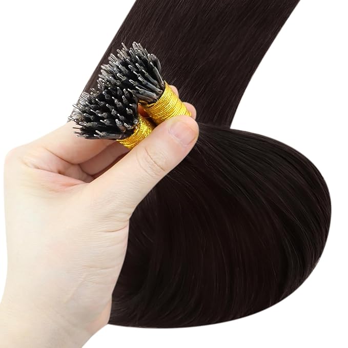 YoungSee Nano Hair Extensions Human Hair Dark Brown Nano Bead Hair Extensions Human Hair Brown Nano-Ring Hair Extension 16 Inch Nano-Tip Extension Remy Hair for Adding Volume 50s 50g
