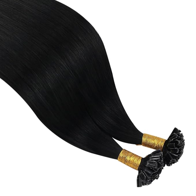 YoungSee U Tip Hair Extensions Black 20 Inch Utip Hair Extensions Human Hair Ktip Hair Extension Real Human Hair Pre Bonded Hair Extension Fusion U Tip Straight Hair 50grams 50s for Everyday Wear