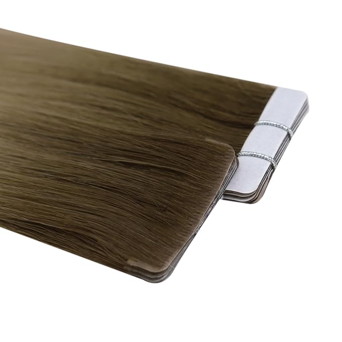 Full Shine Invisi Edge Injected Tape in Hair Extensions Human Hair Color R3 Dark Brown to 8 Light Brown Machine Remy Tape in Extensions Virgin Human Hair 12.5Grams 5Pcs 22Inch for Festivals