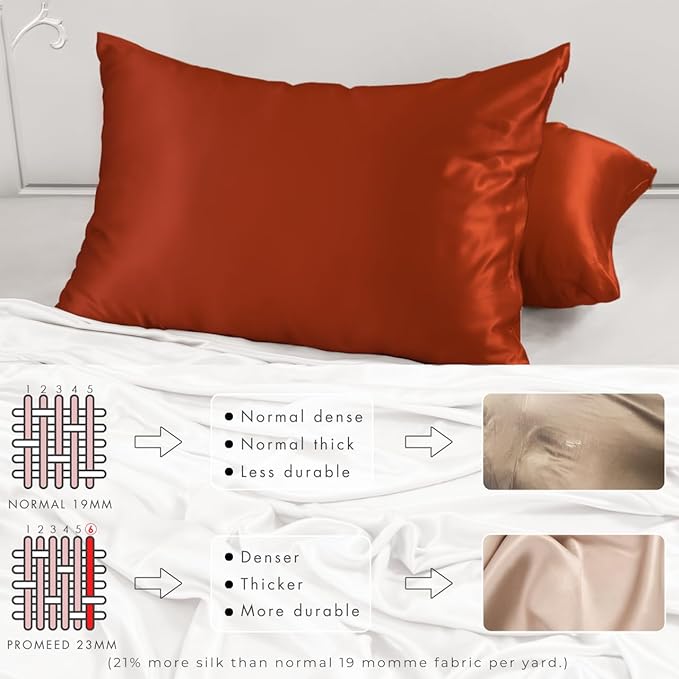 PROMEED 23 Momme Silk Pillowcase 2 Pack with Zipper, 3rd Gen Grade 6A+ 100% Mulberry Silk Pillow Case Set of 2, Cooling Pillow Cases for Hot Sleepers (Queen 20"x30", Dusk)