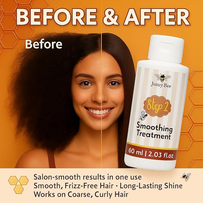 Brazilian Keratin Treatment Kit – Jumy Bee 3 Steps 2.03 fl oz | Formaldehyde-Free At Home Hair Straightening & Smoothing System |Keratina para Alisar el Pelo | Anti-Frizz Repair Mask & Shampoo