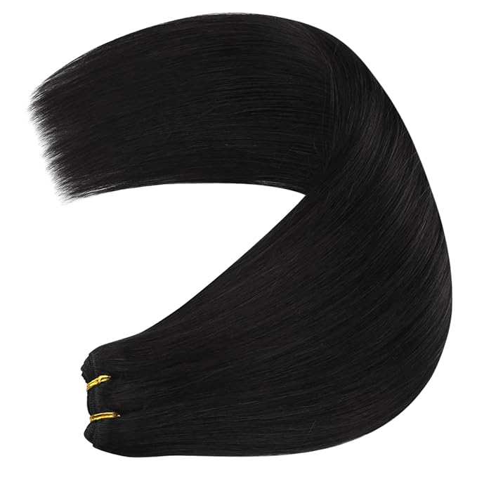 YoungSee Weft Hair Extensions Human Hair Black Sew in Extensions Jet Black Human Hair Extensions Sew in Bundles Soft and Silky Remy Hair 14Inch 100g