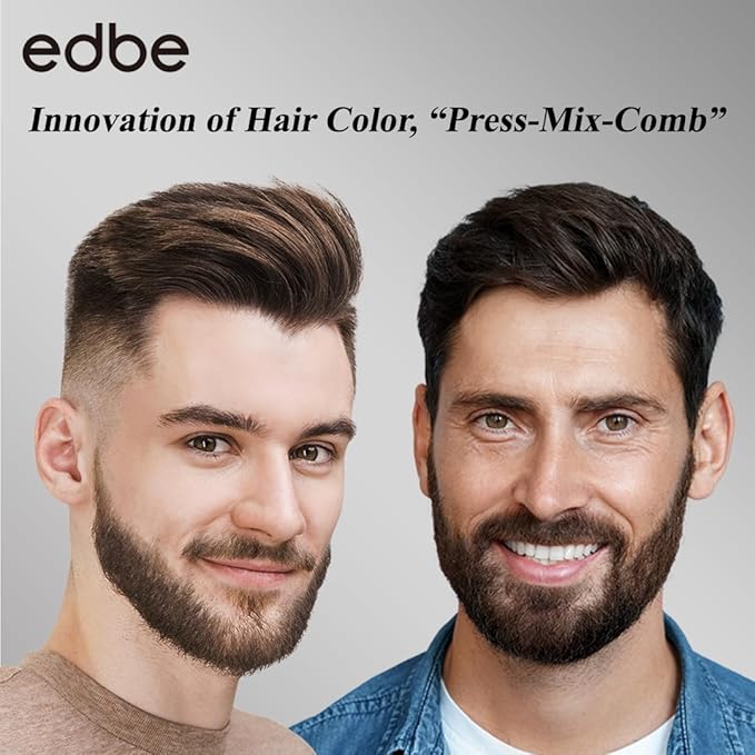 Edbe Hair Color Easy Comb Soft Black (2 Pack) - Grey Hair Mustache and Beard Coloring for Men with One Application Kit……
