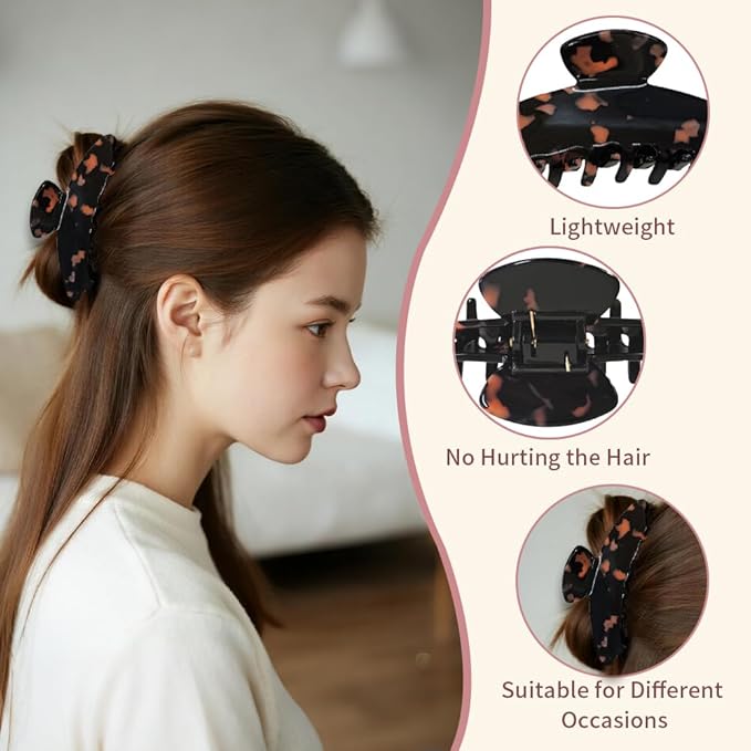 French Hair Claw Clips for Women Grils,4 Inch Strong Hold No Slip Grip Accessories Acetate Material,Not Easily Damaged,Thick or Thin Hair (Red & Black)