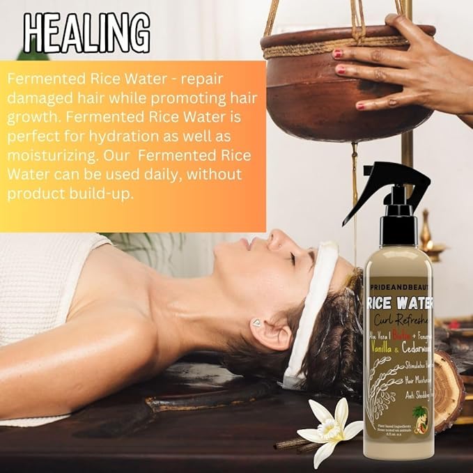 Rice Water For Hair Growth - Hair & Scalp Treatment, Rosemary Water Spray For Hair Growth, Infused with Biotin, Vegan Non-Greasy Spray Naturally Thicker hair. (Vanilla + Cedarwood, 4 OUNCES) (8 OUNCES, Vanilla Cedarwood)
