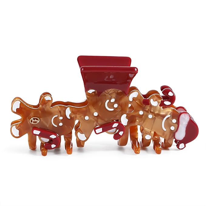 Original Italian Designed Hair Claw Clips for Women- CHRISTMAS Gingerbread Men, Premium Acetate Medium Claw, Non Slip Cute Hair Clips for Women with Gift Box